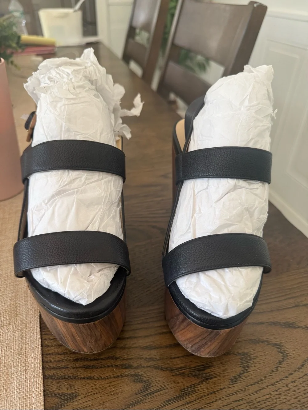 Jimmy Choo Black Leather Platform Wedge Sandals